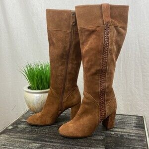 Kensie Brown Suede Bernadette Block Heel Side Zip Knee High Boots 8